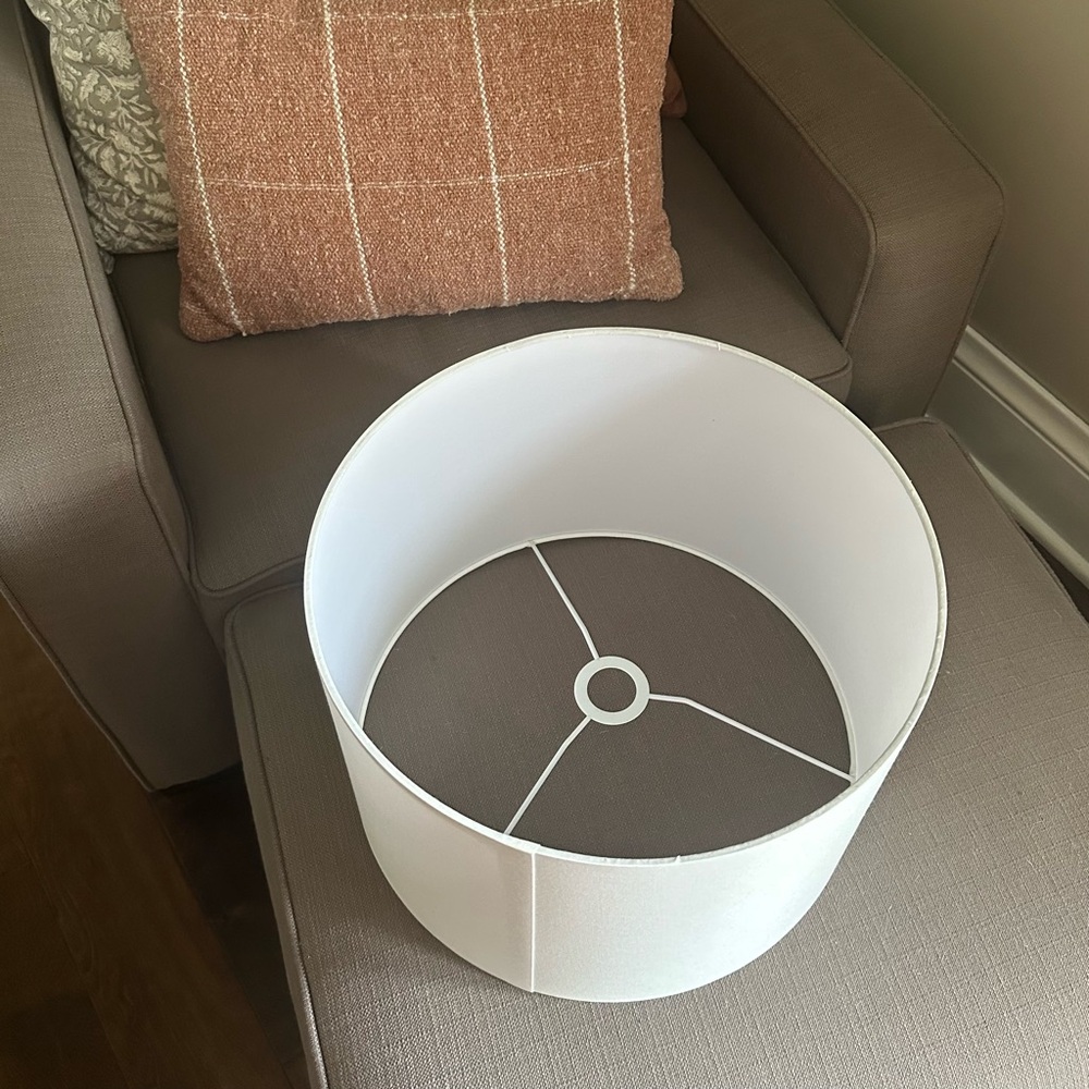 White modern Drum Lampshade 10” tall 15” diameter
